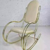 1960s rocking chair in brass and ecru imitation leather