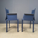 Postmodern blue leather dining chairs Italy, 1980s set of 8