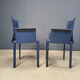 Postmodern blue leather dining chairs Italy, 1980s set of 8