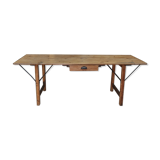 Table de travail vintage en sapin et en métal années 30