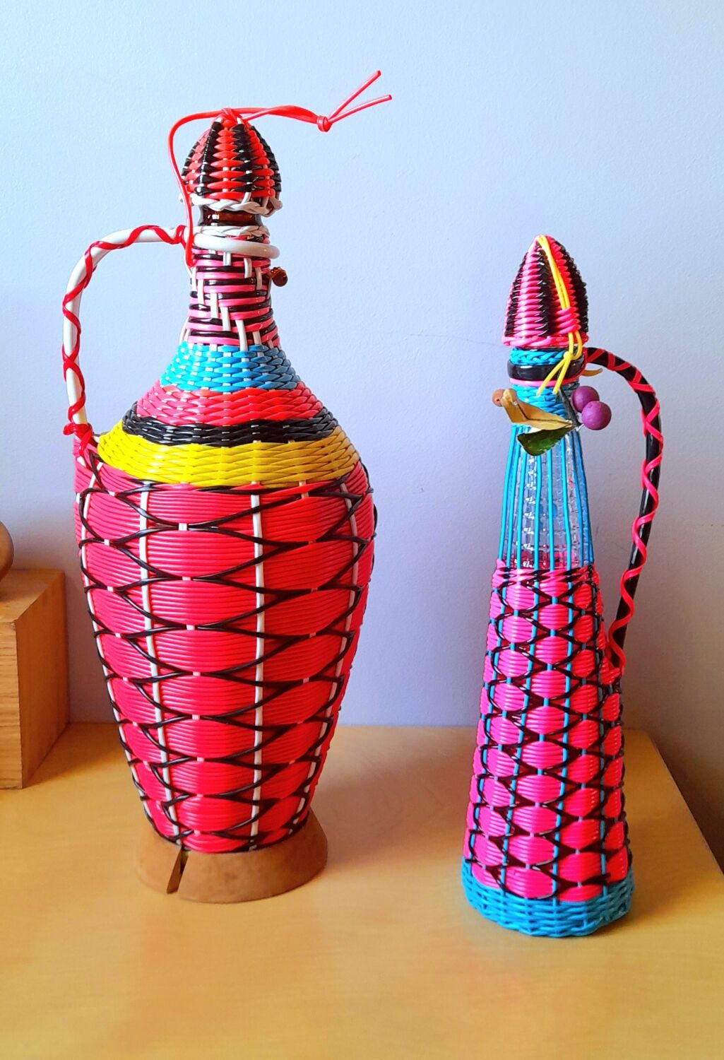 Scoubidous bottles from the 60s