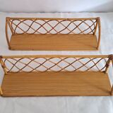 Pair of wall shelves made of bamboo and rattan