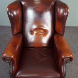 Patinated sheepskin armchair