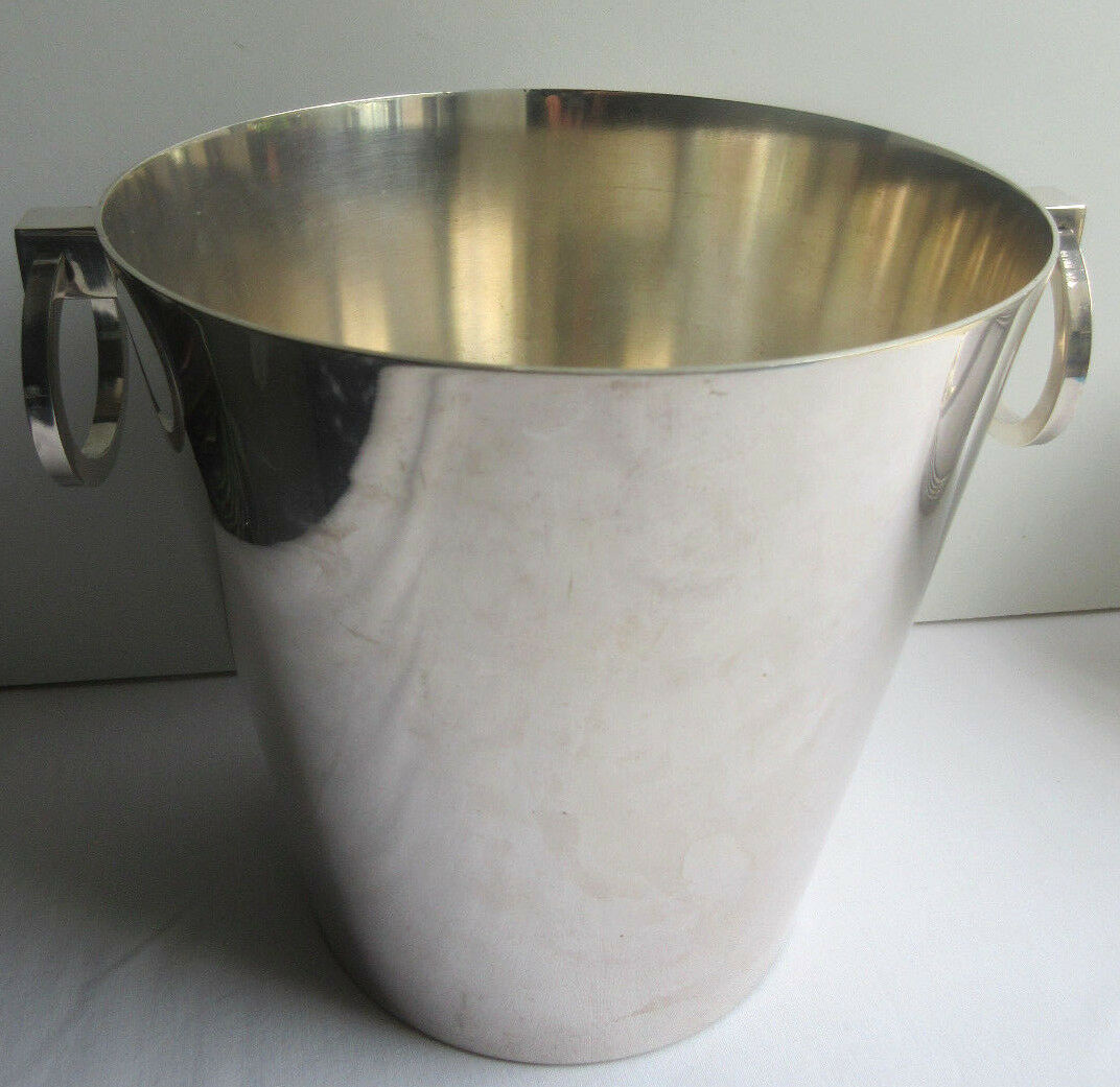 Art Deco champagne bucket, beautiful silver metal, 2 rings handles, signed ST Médard