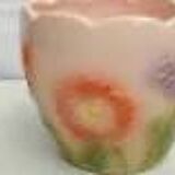 Barbotine earthenware planter with poppy flower decor