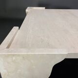 Large square travertine coffee table by Claude Berraldacci. 1990s. France.
