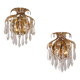 Palwa crystal pair wall lights sconces by Ernst Palme, brass pineapple, 1960`s, German