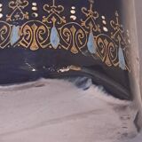 Ancienne Cruche En Faïence Bleu Cobalt Avec Décor Émaillé