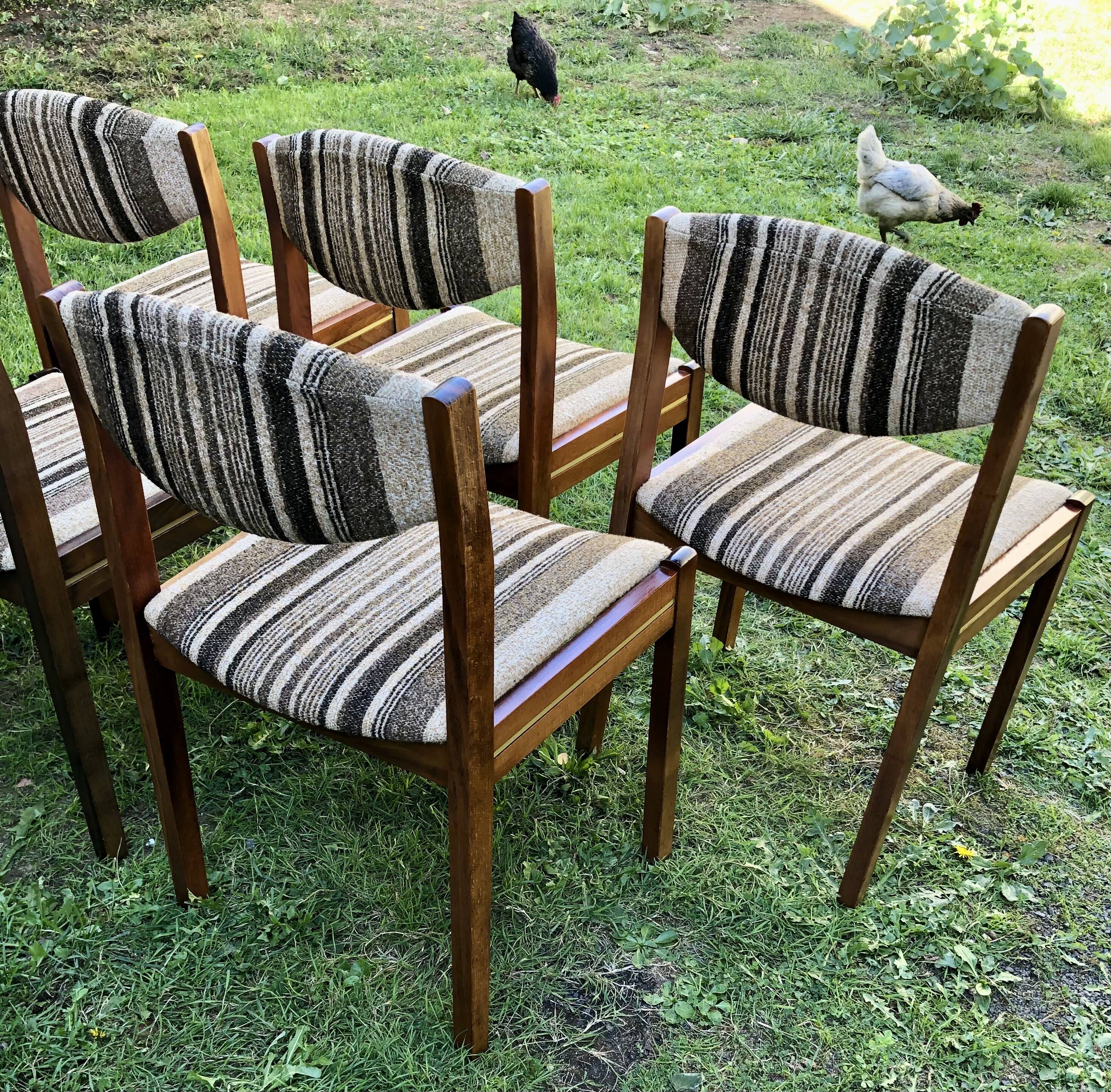 Chairs wood and striped antique fabrics