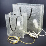 Lucite shopping bag lamps mid-century, set of 2