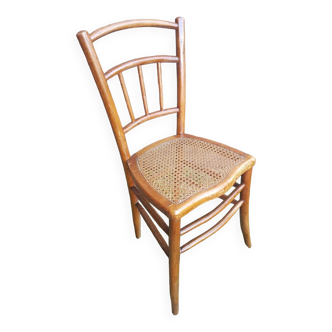 Ancienne chaise bistrot style thonet bois tourné + assise cannée vintage