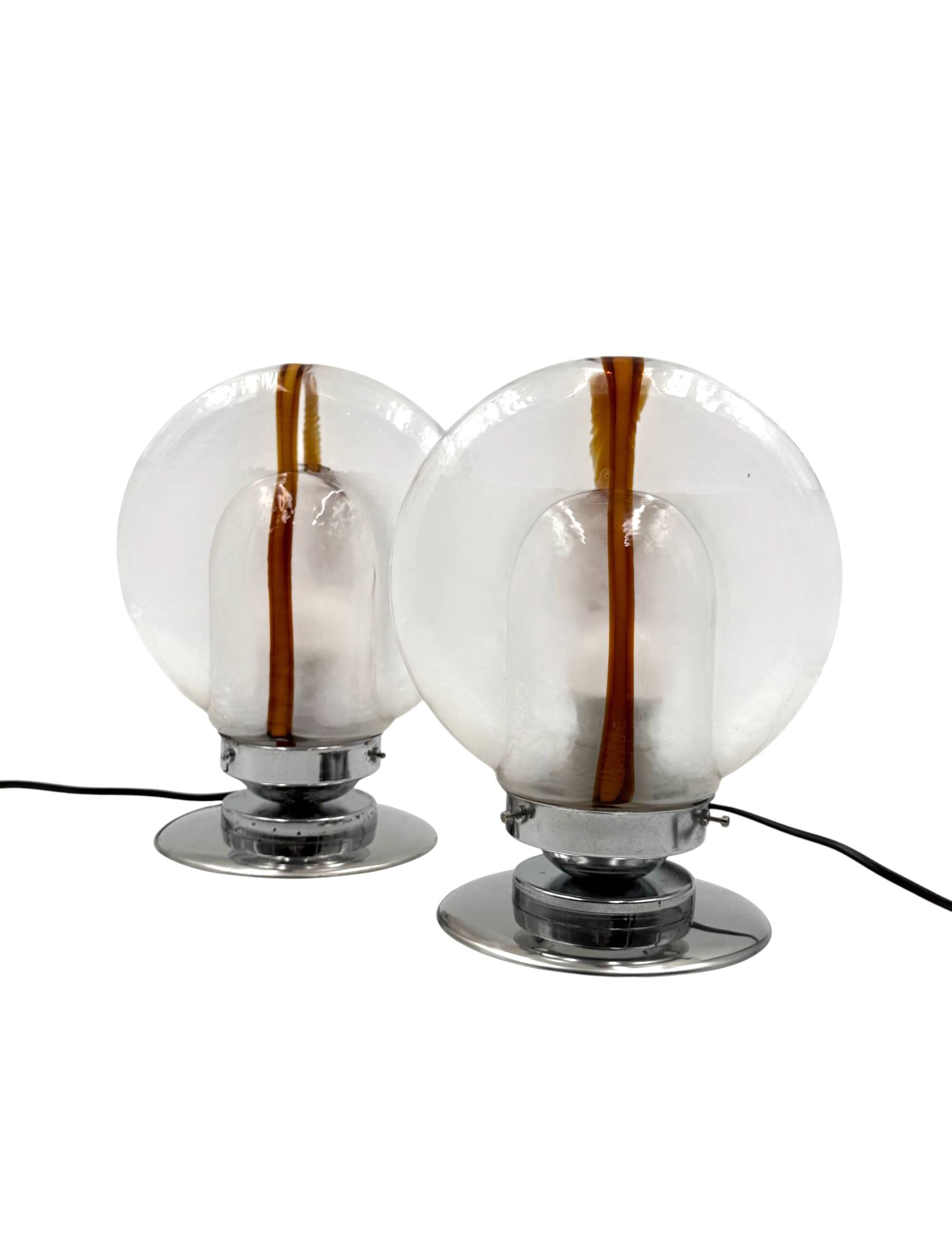 Toni Zuccheri, Set of 2 of Murano glass lamps, Mazzega, Murano Italy 1970