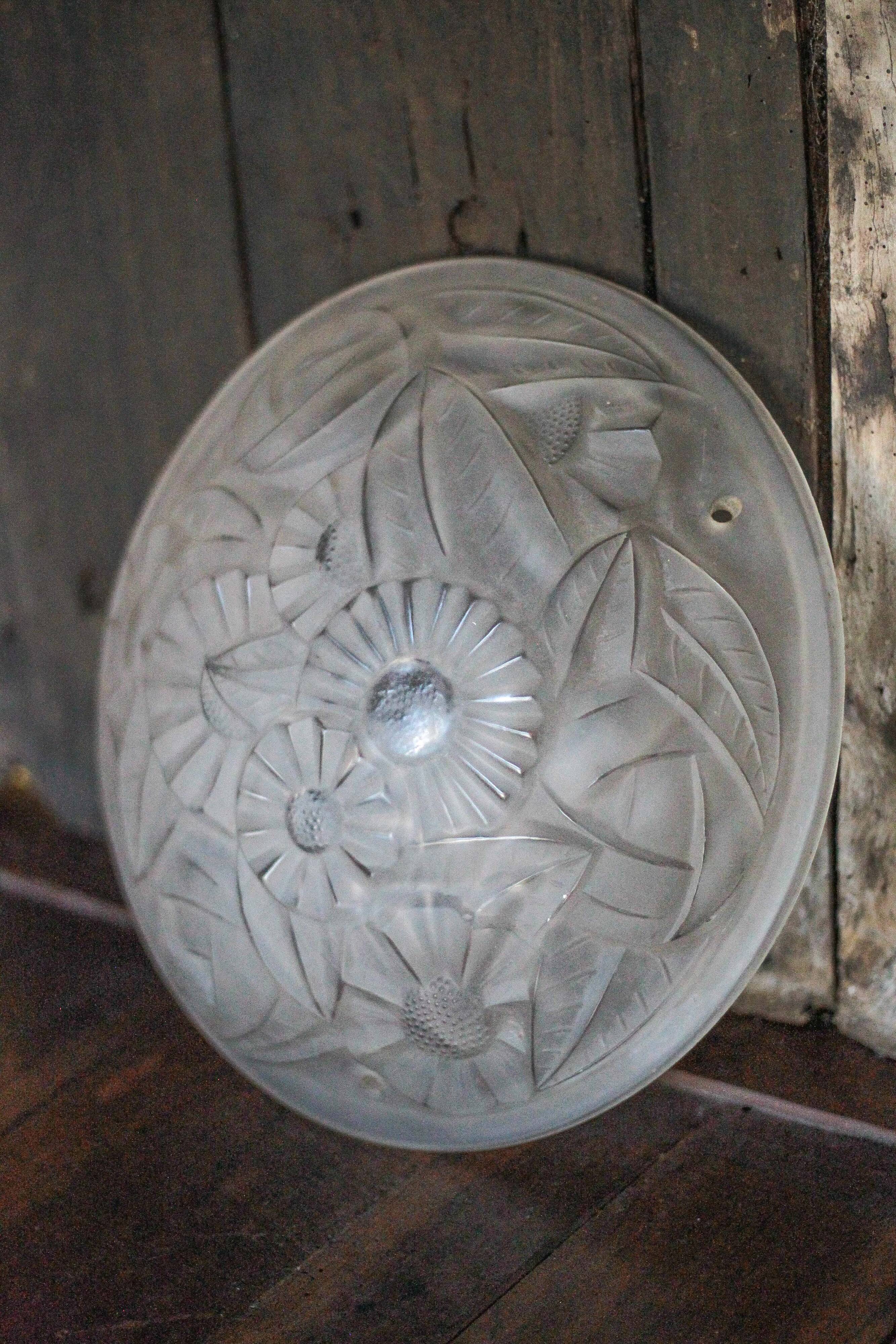 Vasque lustre art déco signée Degué vintage, vasque suspension fleurie