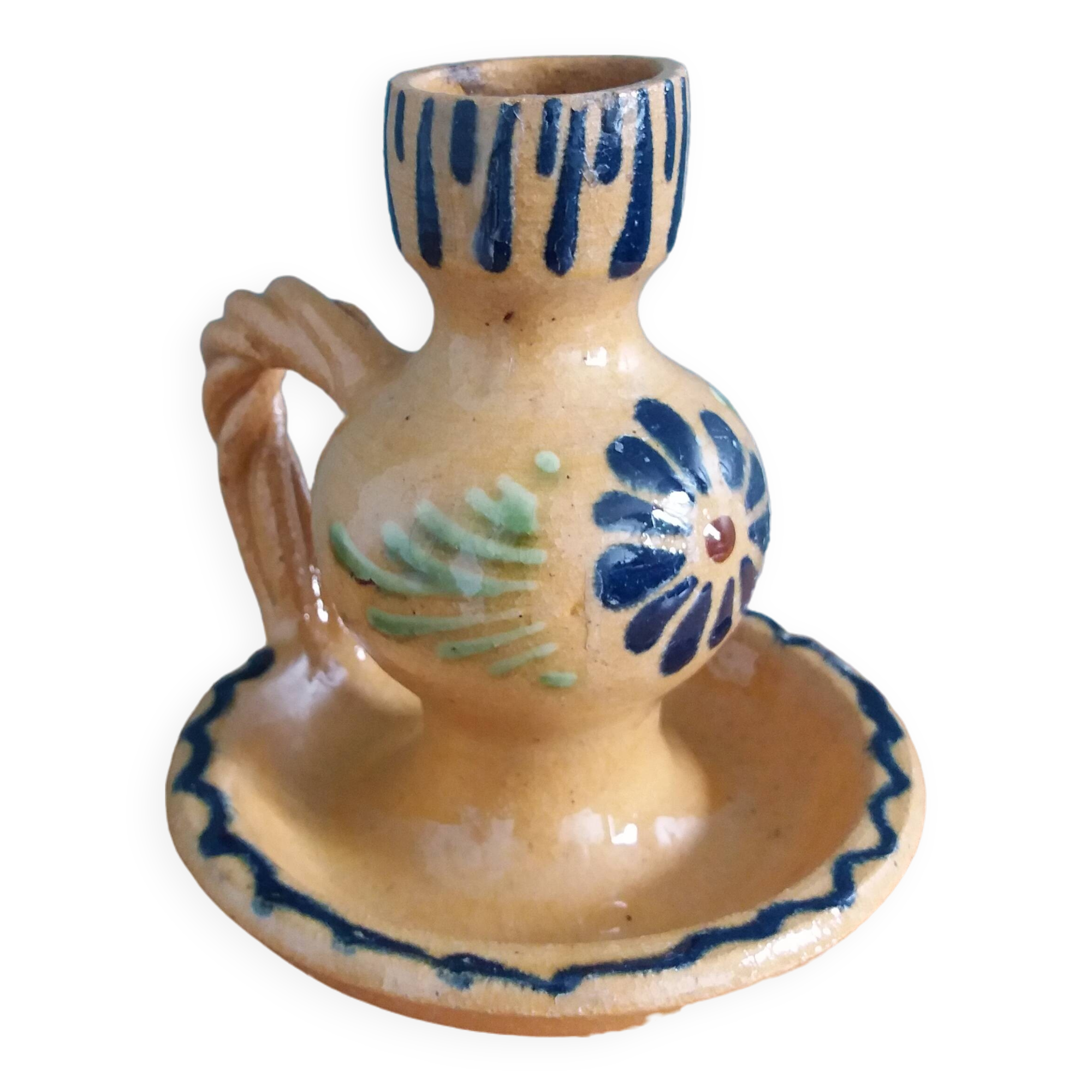 Soufflenheim Alsace pottery candle holder