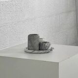 Set of marble candle holders with base