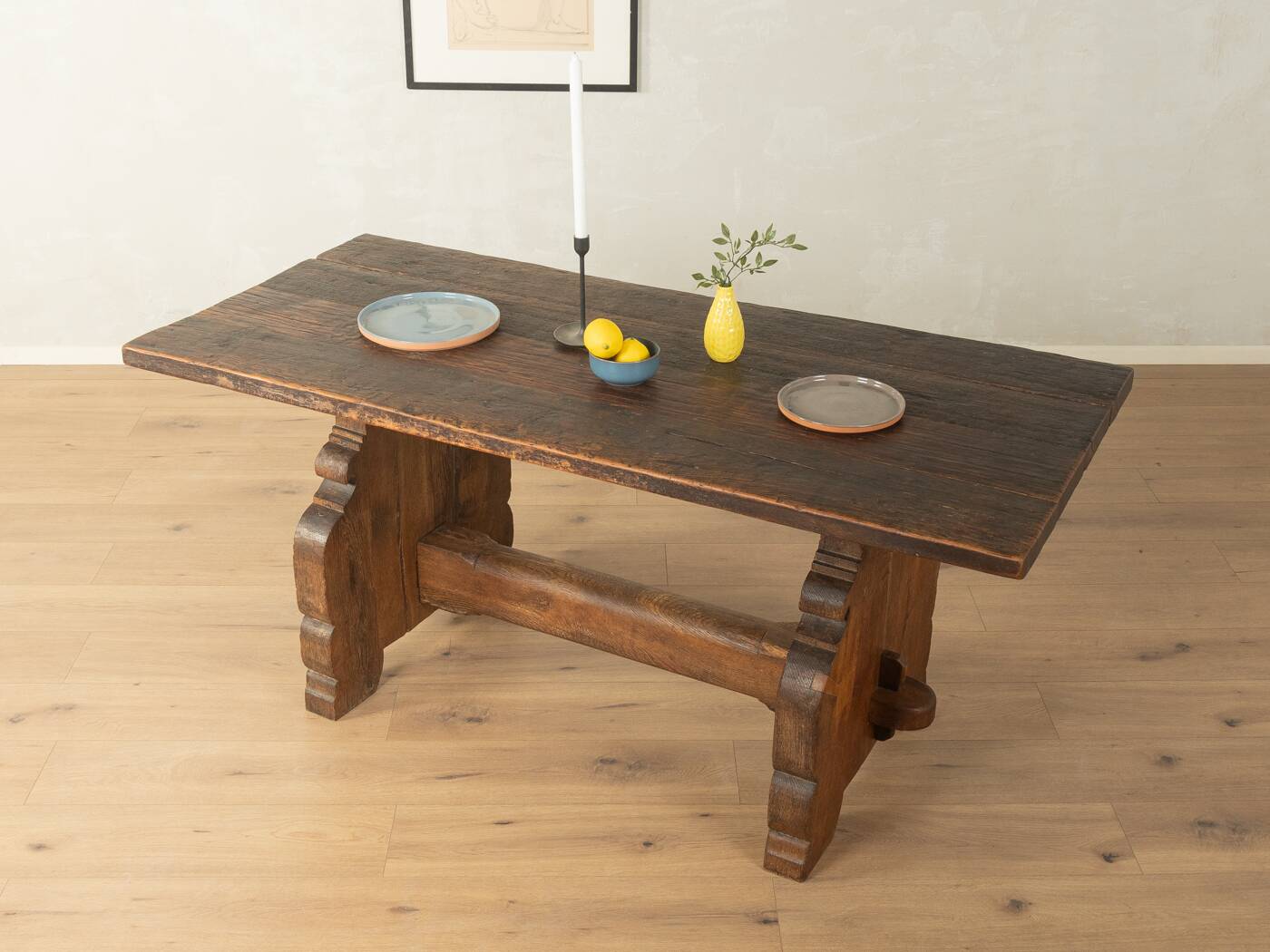 Striking brutalist solid wood table, circa 1970