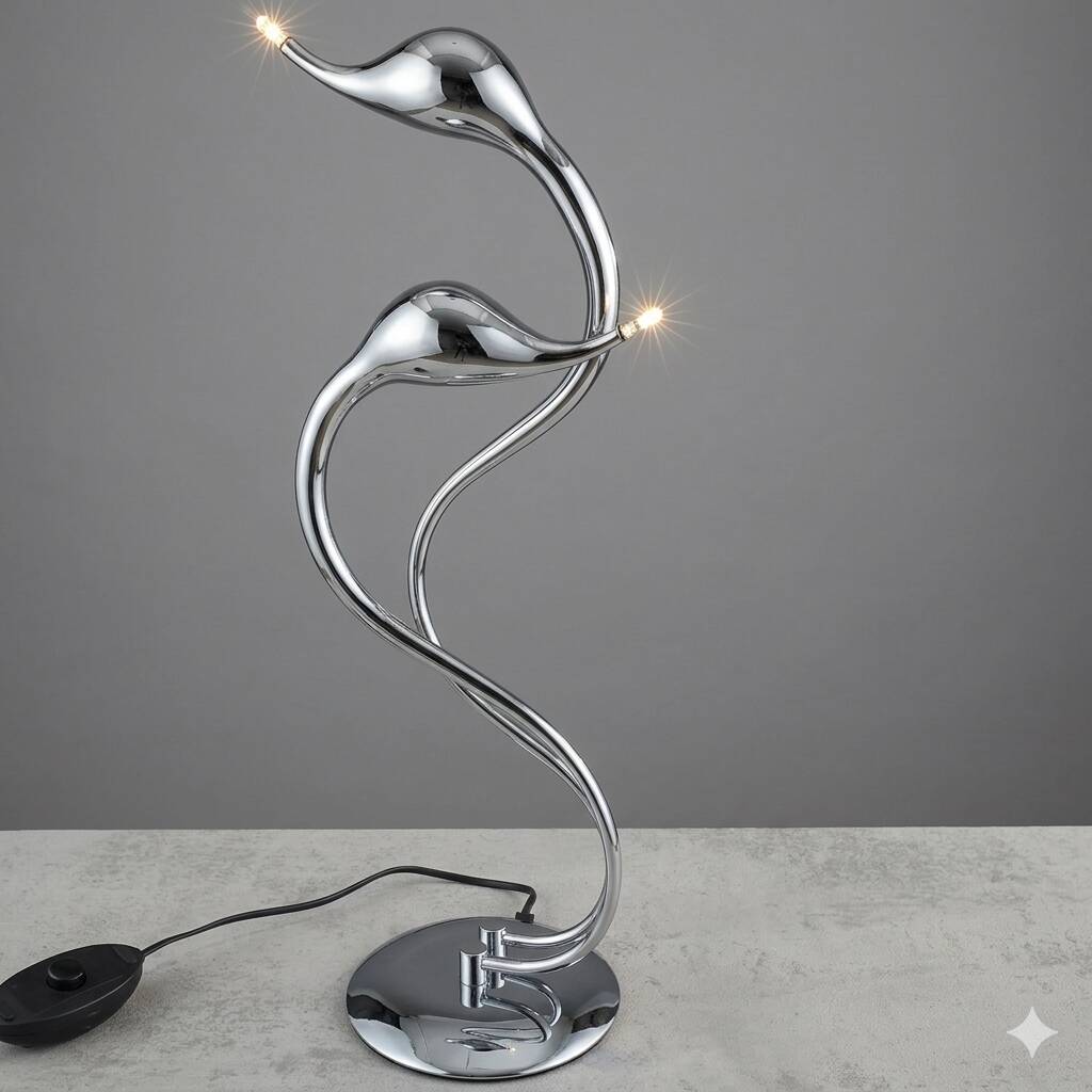 Sculptural design table lamp in chrome metal, Wofi Leuchten, Germany.