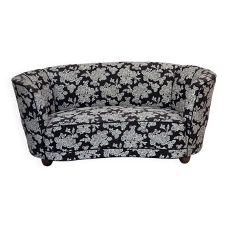 1960s, Danish 2-seater "Banan" sofa, black-white fabric, beech wood.