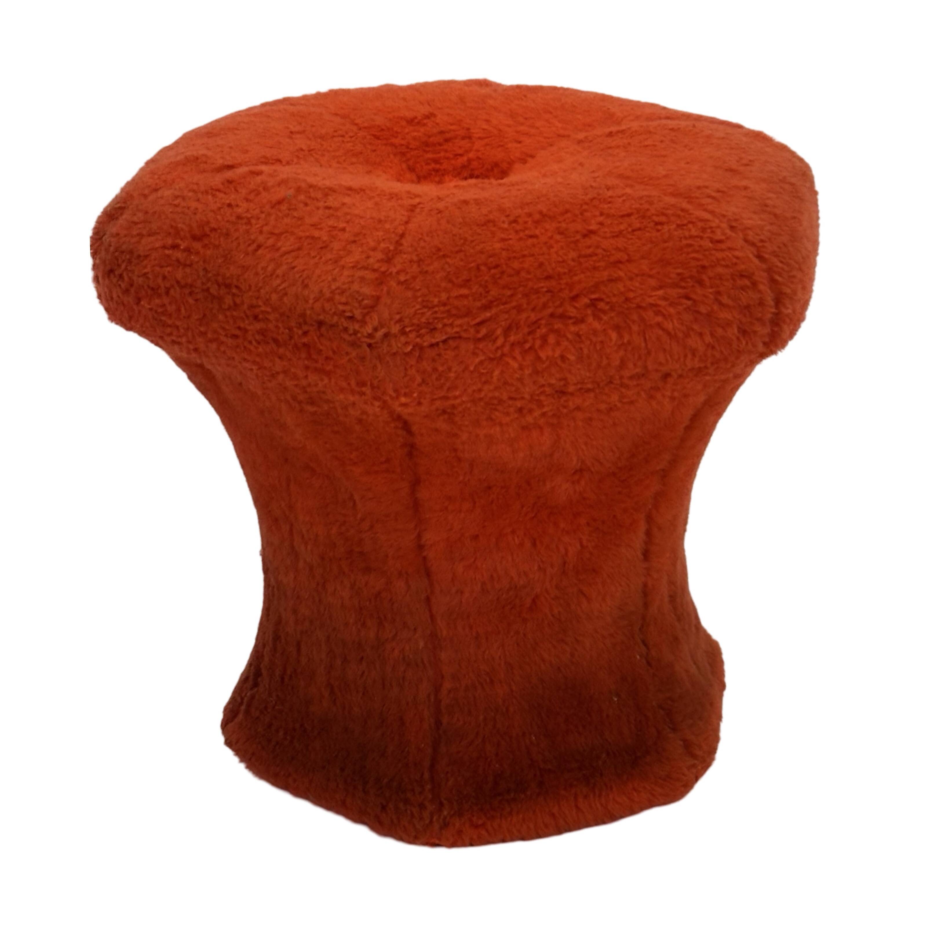 Pouf repose-pieds rond recouvert de peluche en forme de champignon vintage des années 60 et 70
