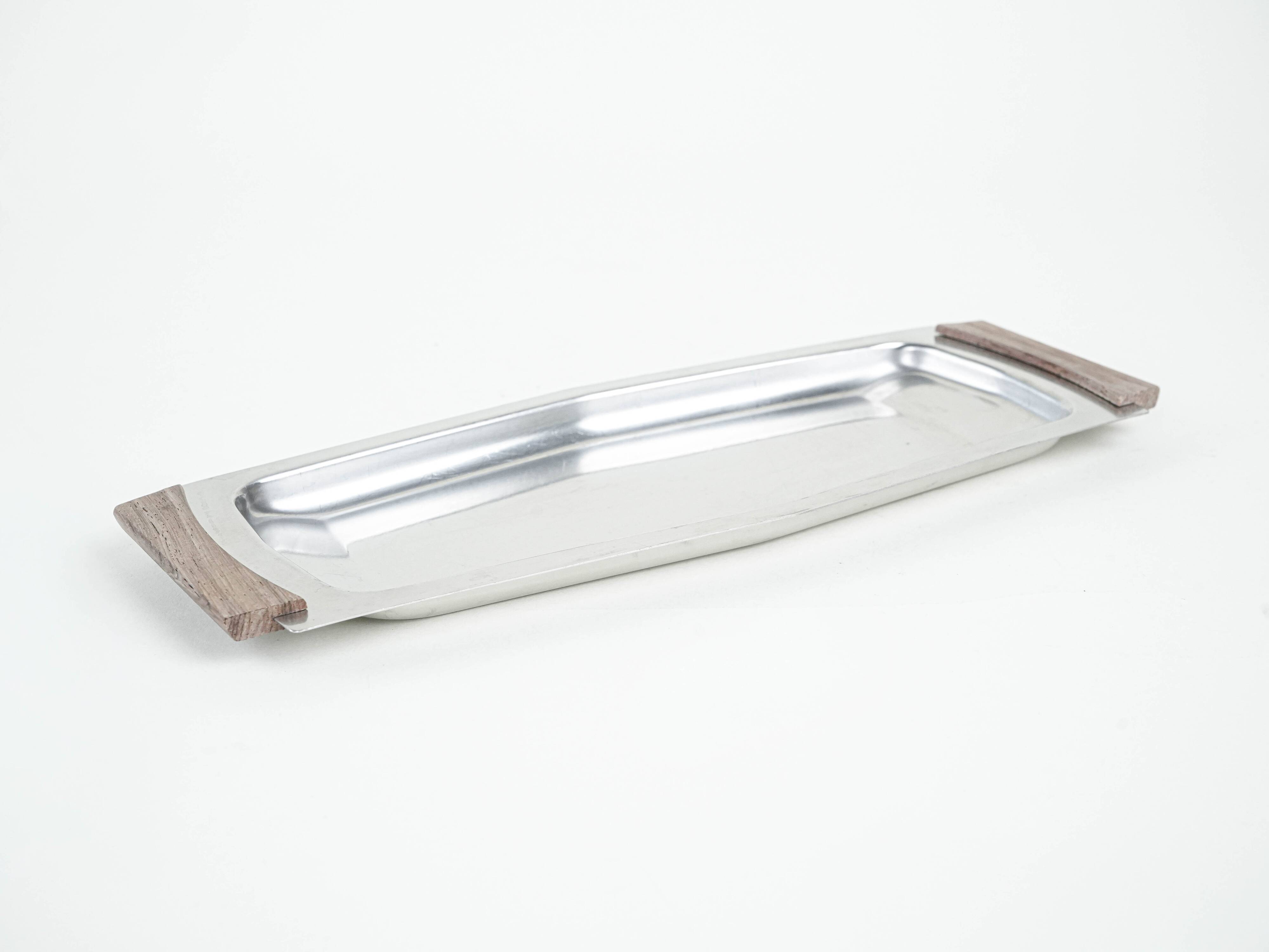 Rectangular stainless steel tray, Danish design, 1970s, made in Denmark