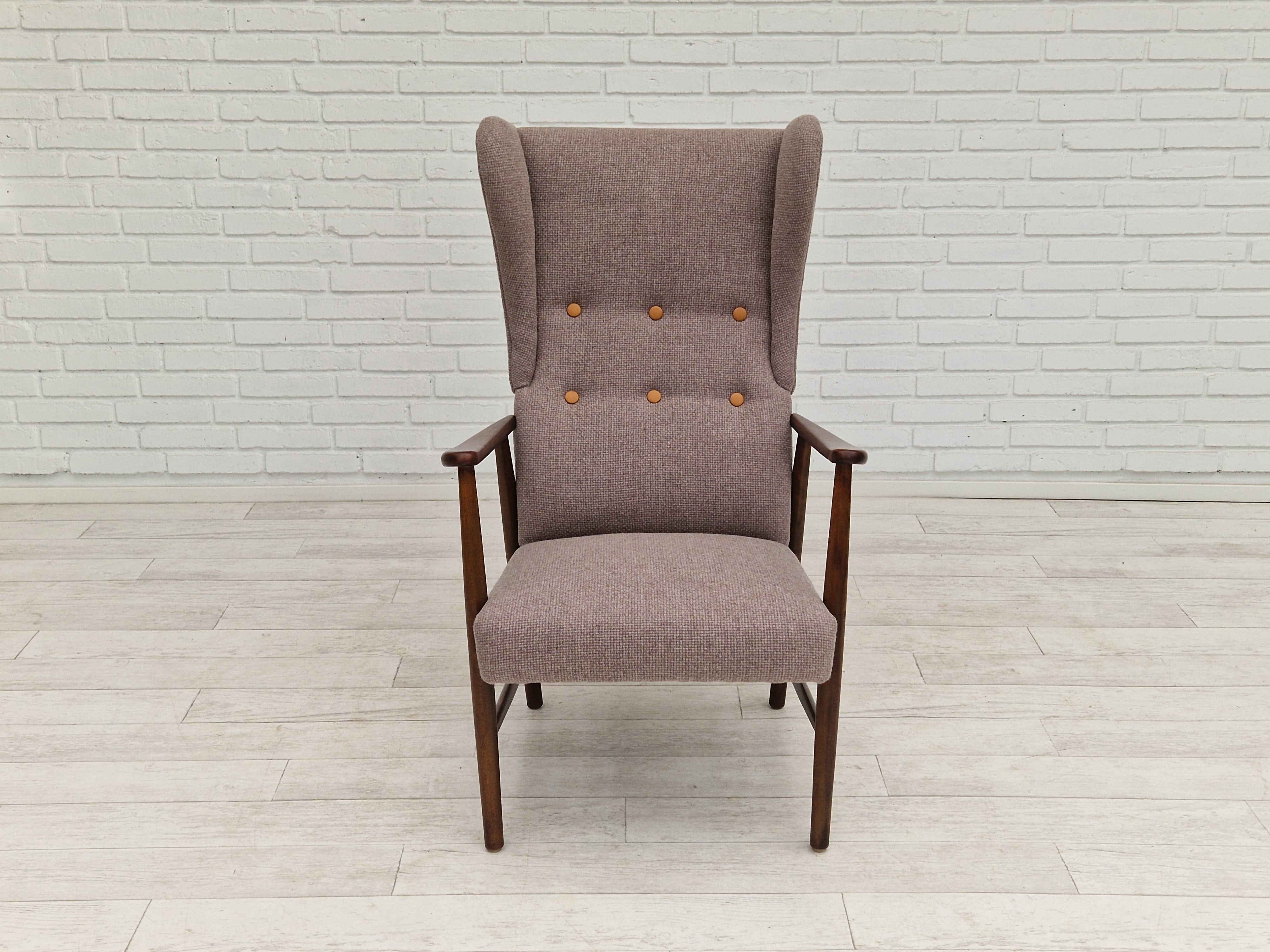 1960s, Swedish design, high-back armchair, furniture wool.