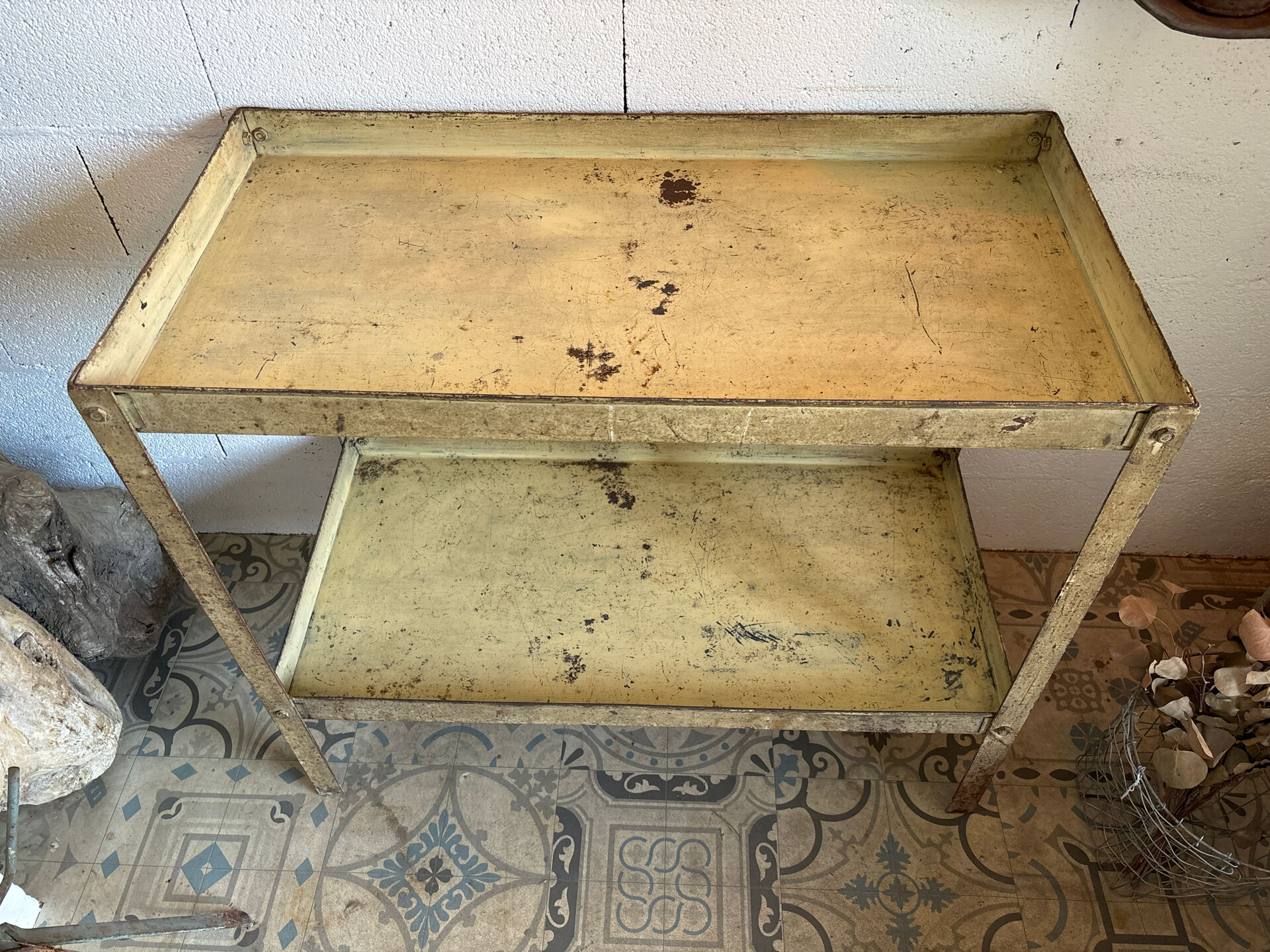 Beige metal shelf