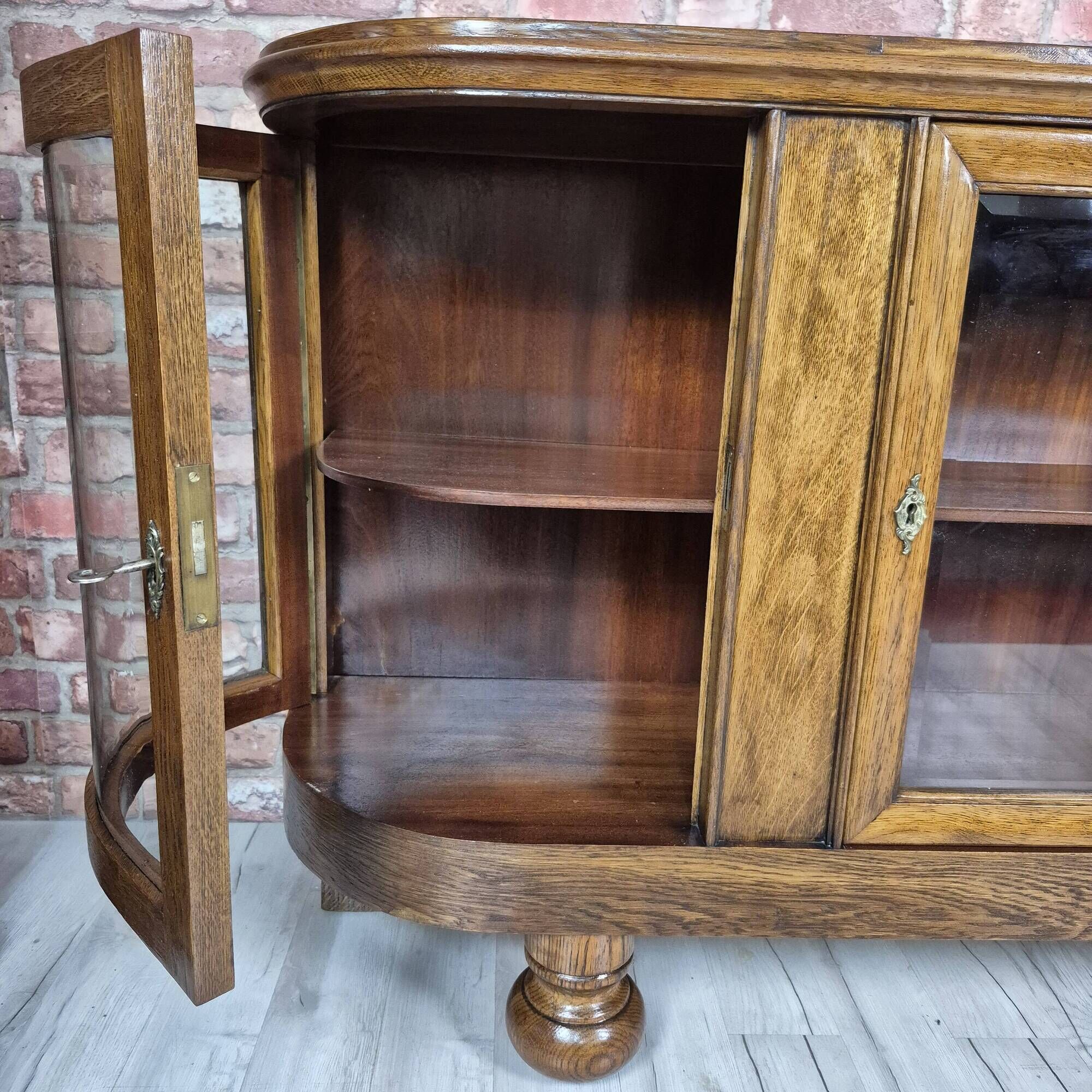 Restored Art Deco Low Display Cabinet TV Console Curved Glass 1930s