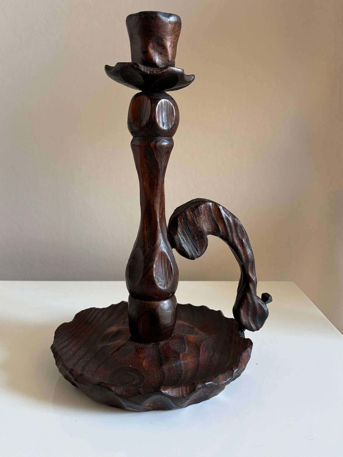 Brutalist wooden candlestick