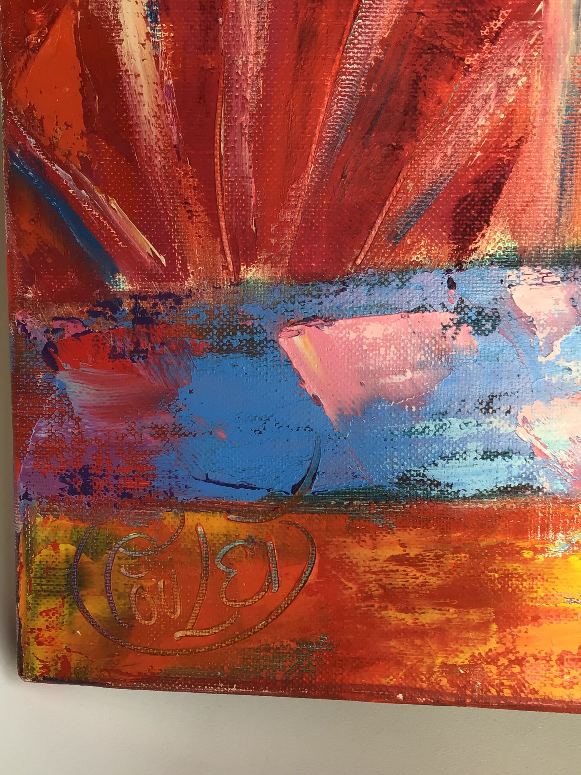 Oil on canvas Terrace signed 40x40cm