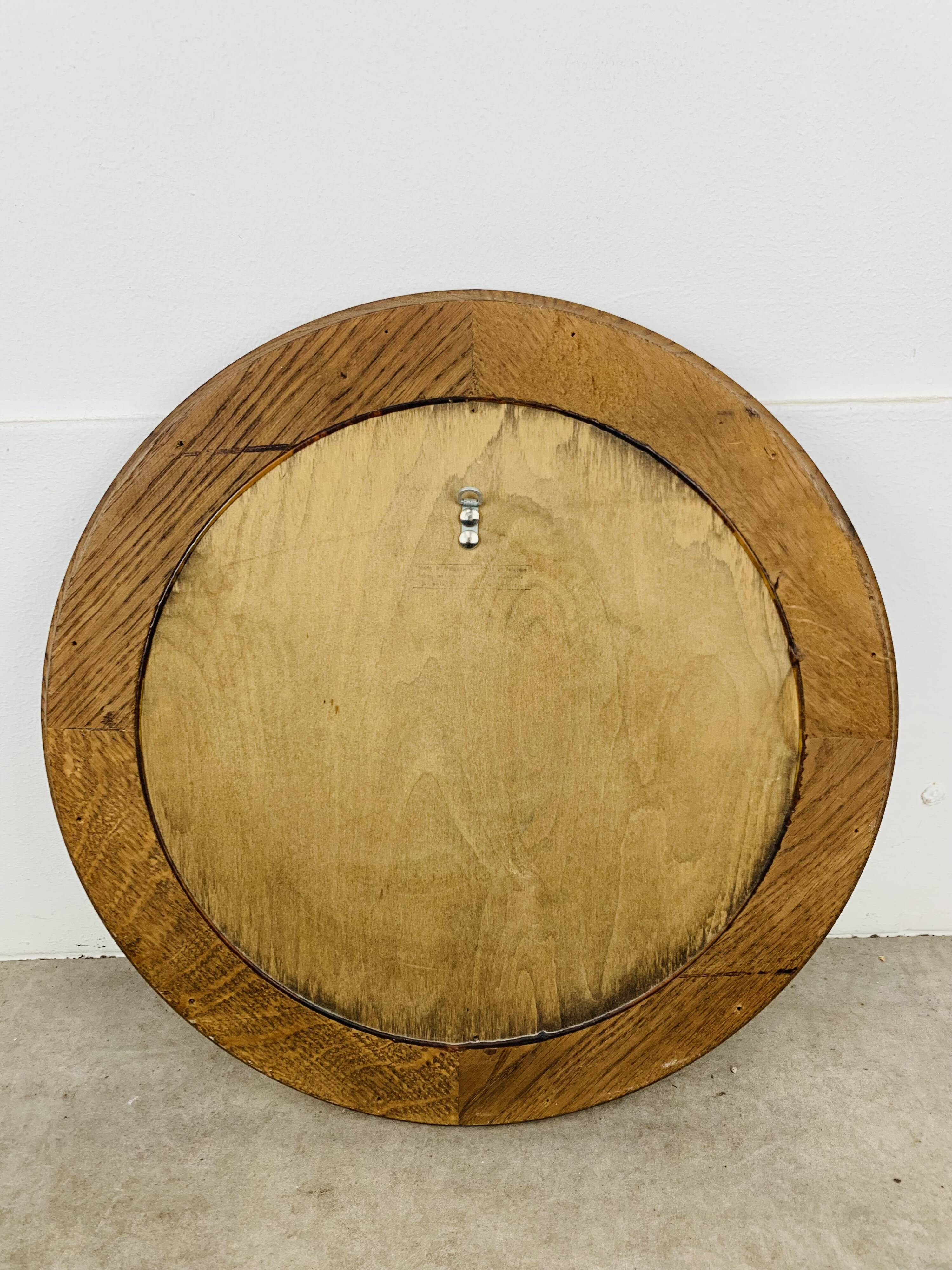 Round mirror with oak frame, vintage