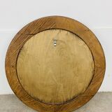 Round mirror with oak frame, vintage