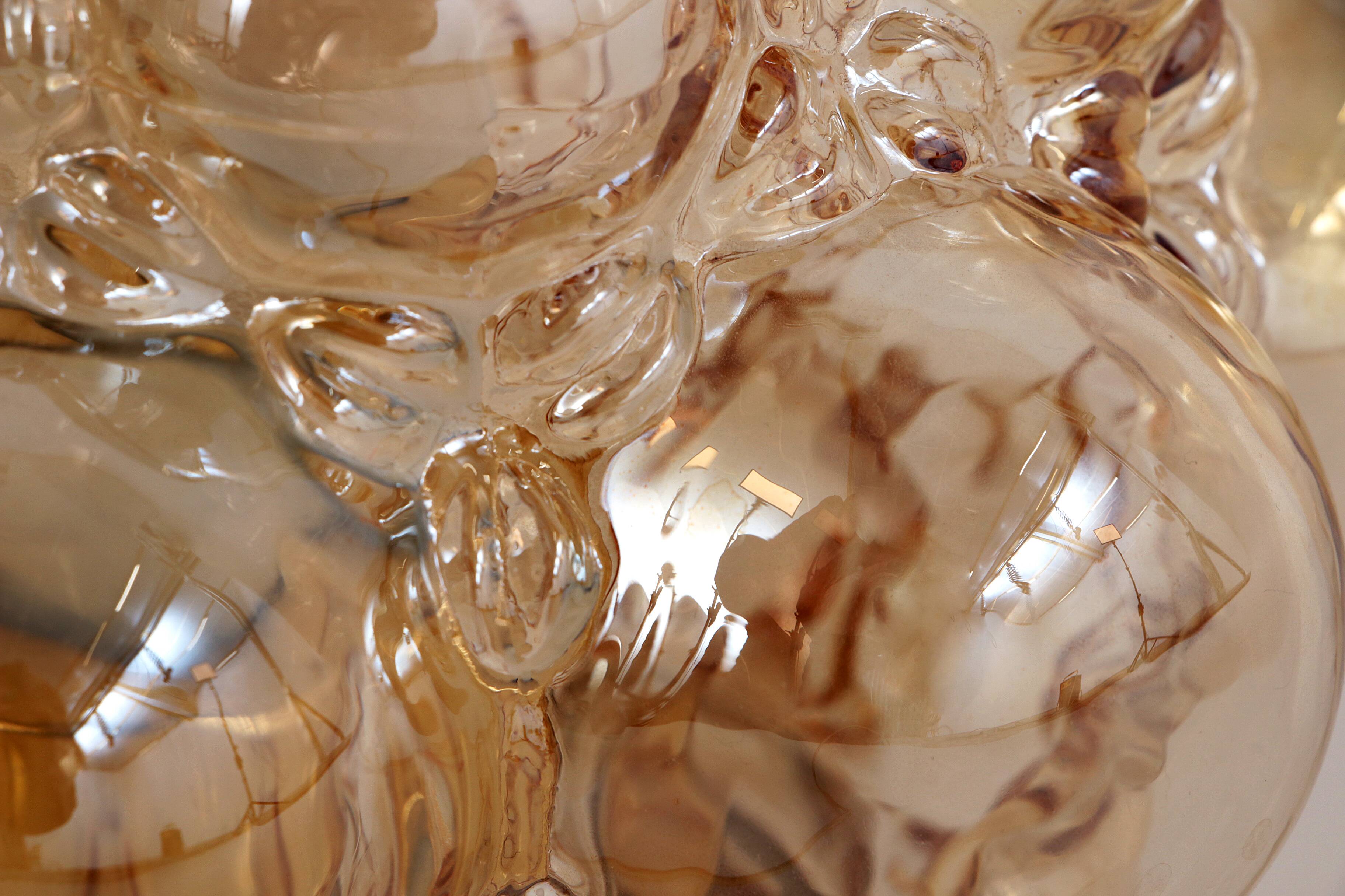 Vintage Amber Bubble Glass Lamp Helena Tynell, 1960