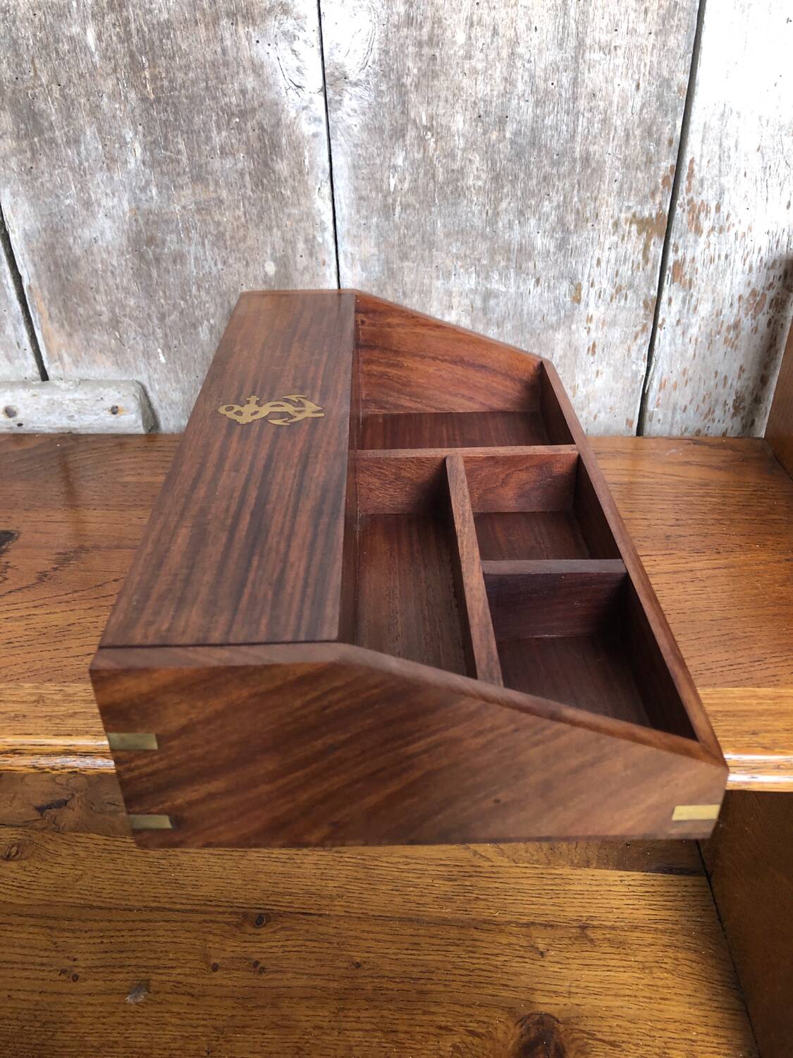 Organisateur De Bureau Bois & Laiton Rangement Style Marine Vintage