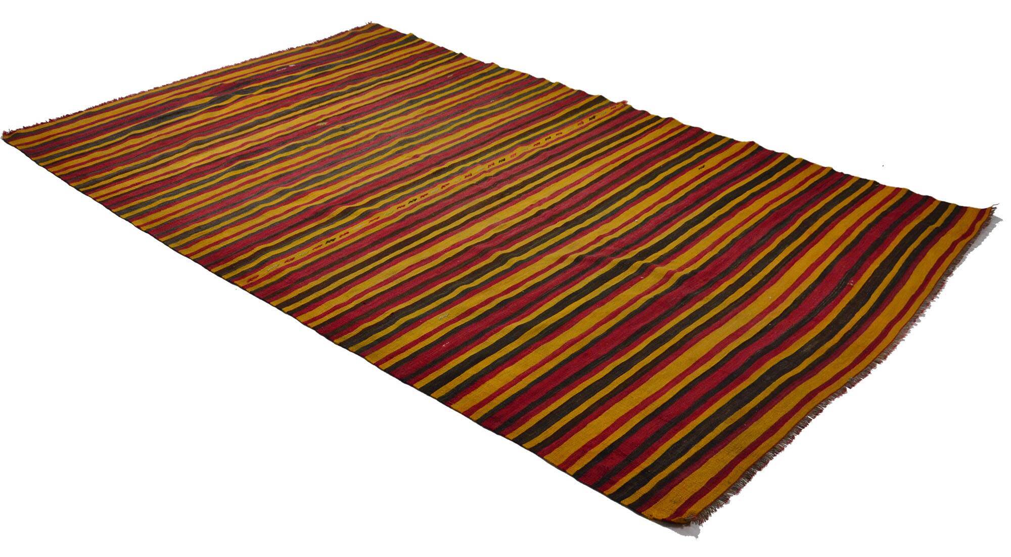 Grand Turkish Vintage Kilim Striped Red and Yellow 326 x 196 cm