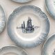 6 antique dessert plates in "Marine" faience from Orchies