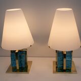 Pair of Contemporary Murano Glass and Brass Table Lamps