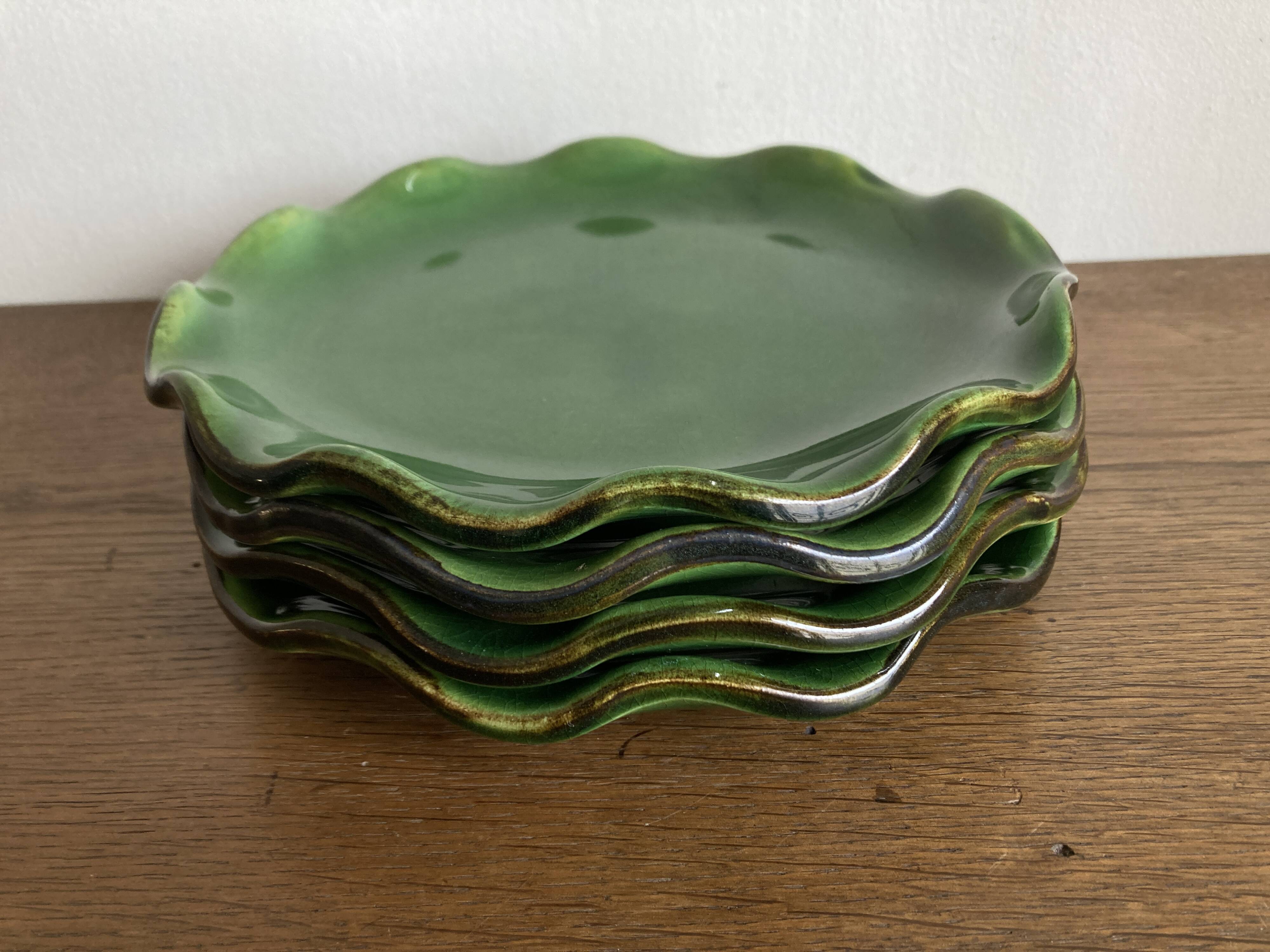 Set of 4 wavy glazed earthenware plates by Milon from Dieulefit, 1970.