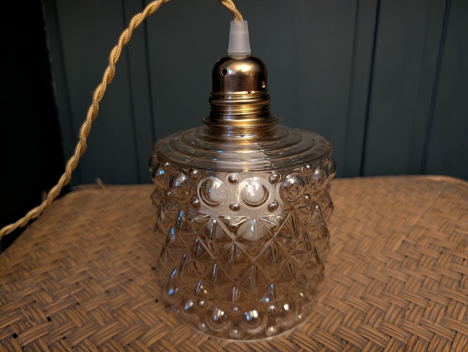 Geometric relief moulded glass lampshade from the 1970s.