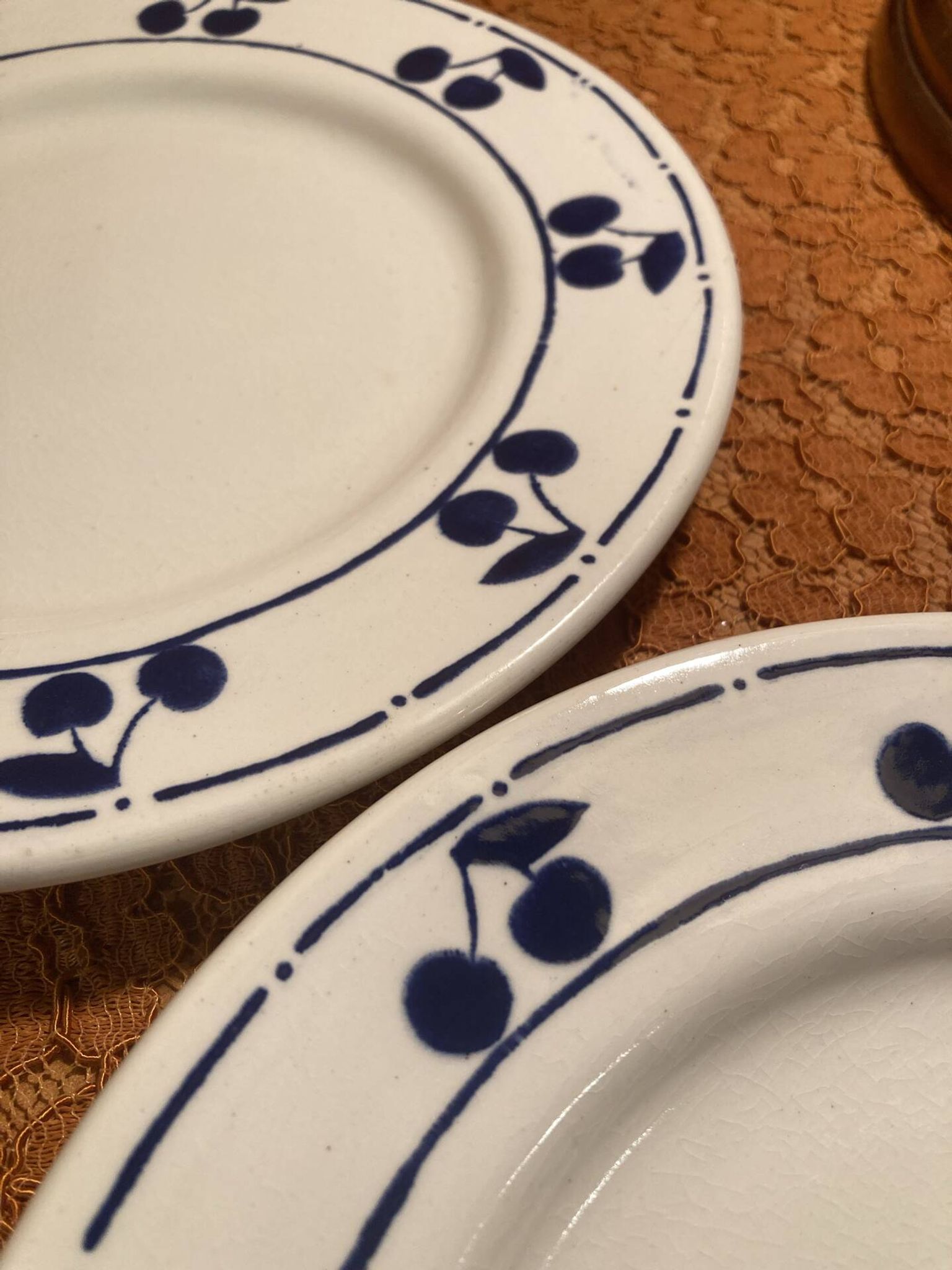 13 plates Longchamp pottery cobalt blue cherries