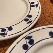 13 plates Longchamp pottery cobalt blue cherries