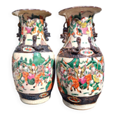 Paire de grands vases en céramique de Nankin Chine, déco asiatique