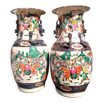 Paire de grands vases en céramique de Nankin Chine, déco asiatique