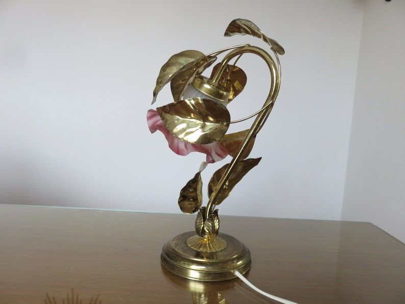 Lamp " flower " in gold metal 70s