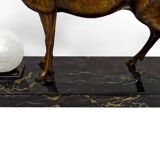 Importante Lampe Sculpturale en Bronze et Marbre, Cerf, Art Déco, France
