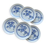 6 vintage Gien faience dessert plates, Nancay model, hand-painted blue floral pattern