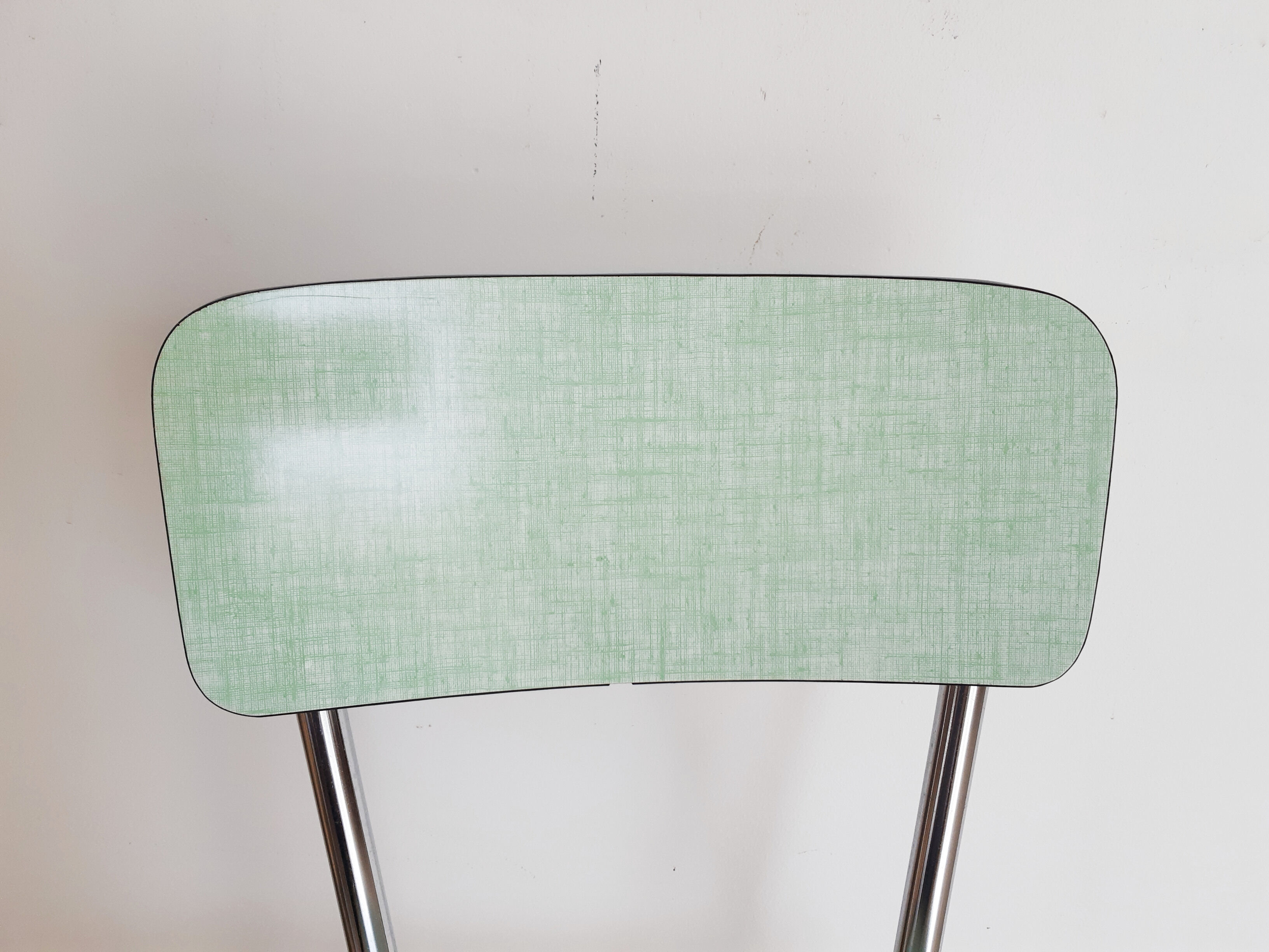 Vintage kitchen chair in green formica and stainless steel, 50s, antique French