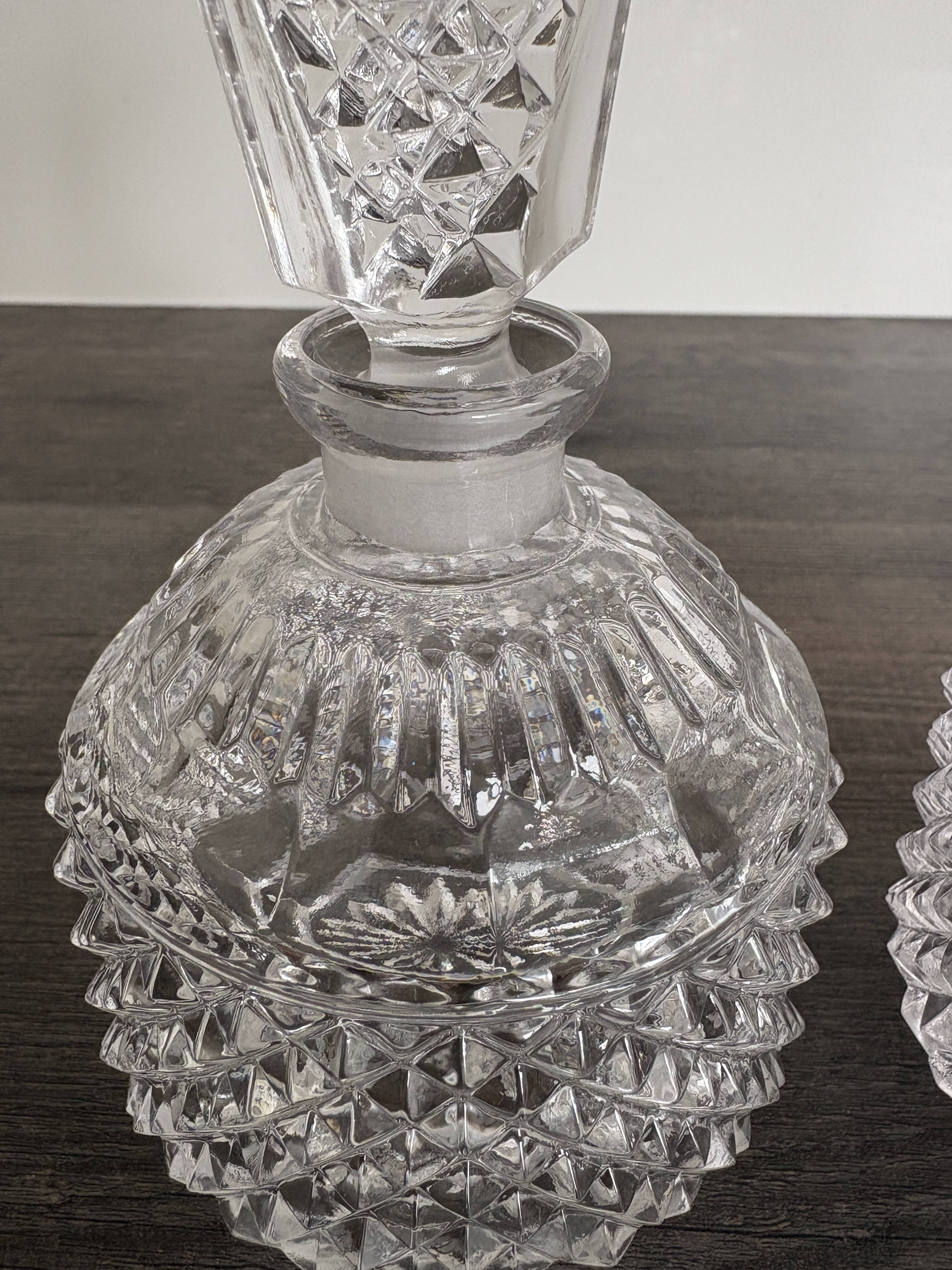 Pair of crystal-style cut glass bottles – retro/vintage dressing table