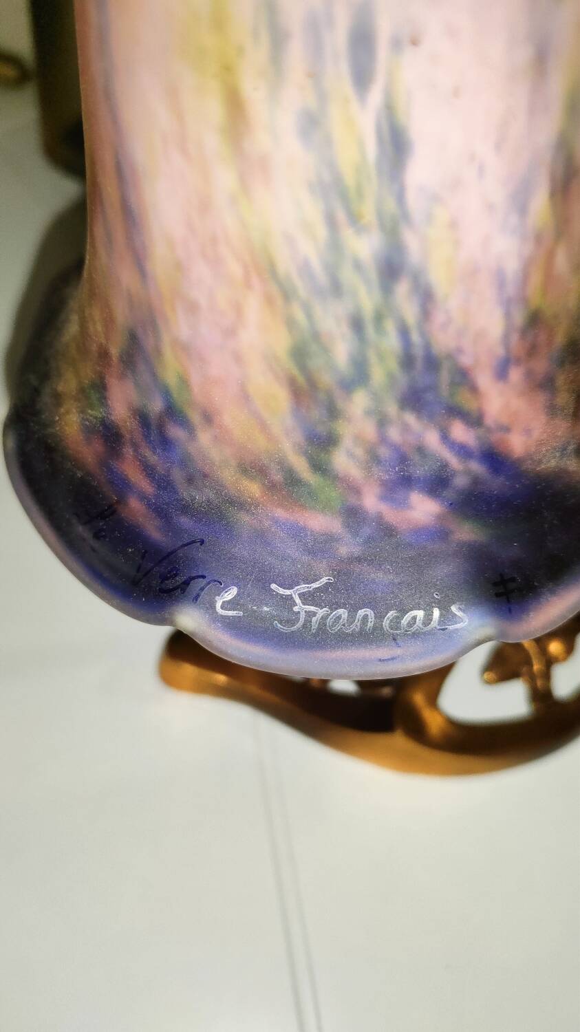 Art nouveau tulip style bronze lamp signed