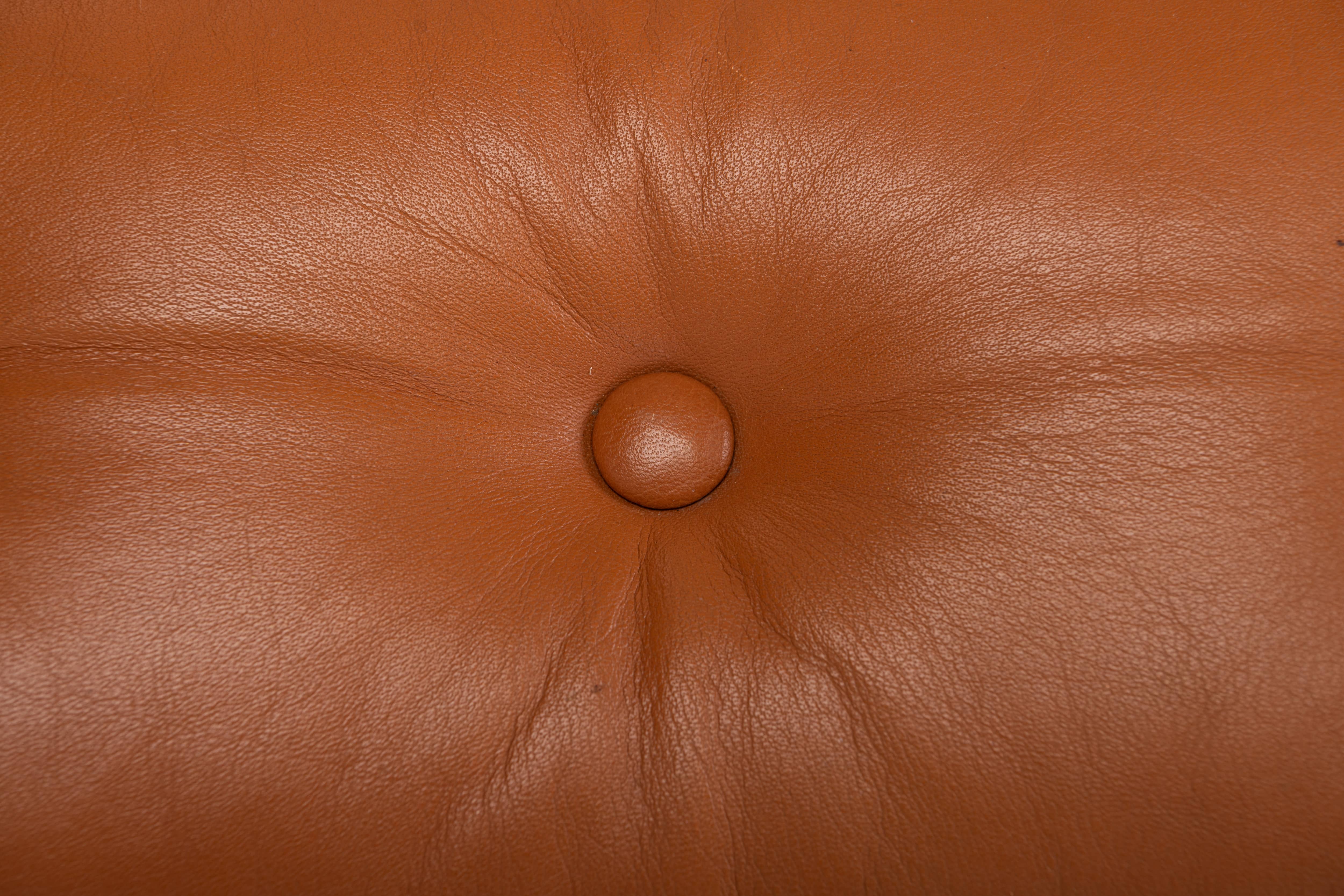 Brutalist Lounge Chair and Ottoman in Cognac Leather , 1970s