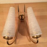 Double Arlus 50s wall lamp, brass and glass